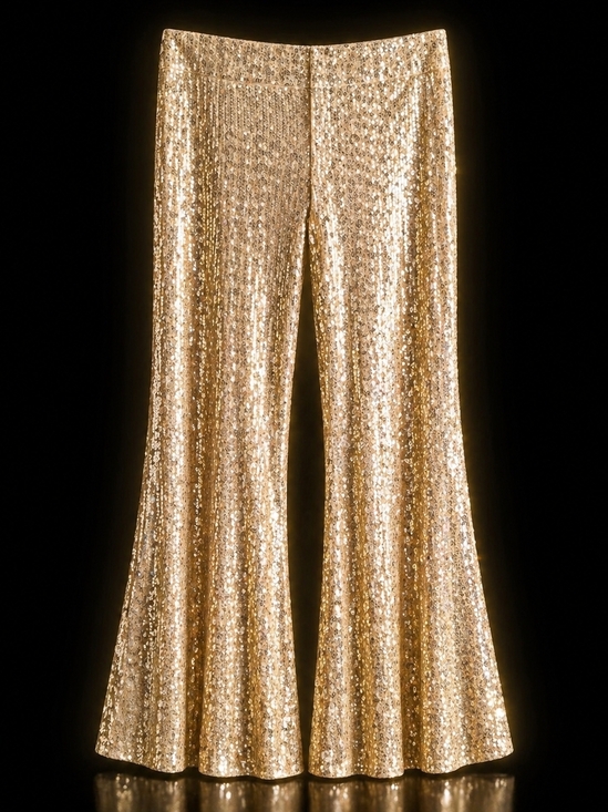 Saints & Hearts Pants - Saints & Hearts Gold Sequin Flare Pants NWT Large High Waist Glam Party Disco